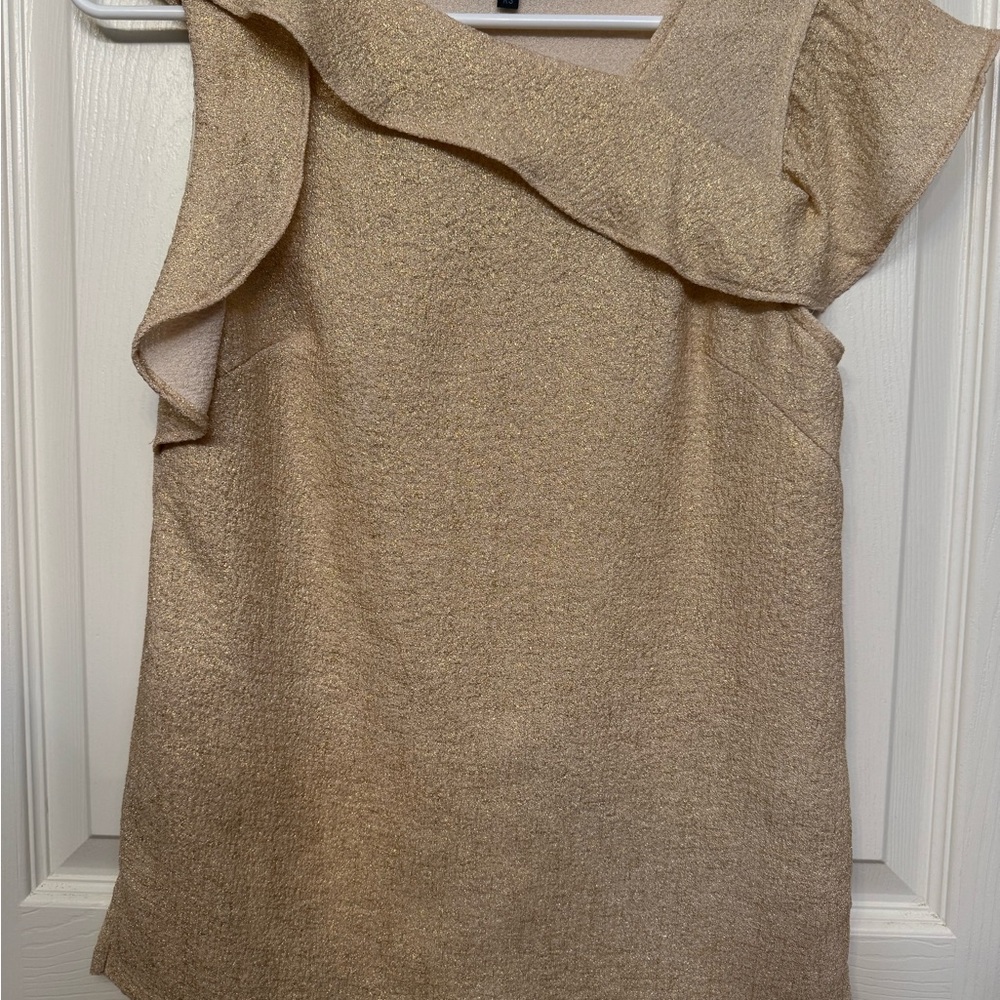 Eva Franco Gold Asymmetrical Ruffle Sleeveless Blouse | XS